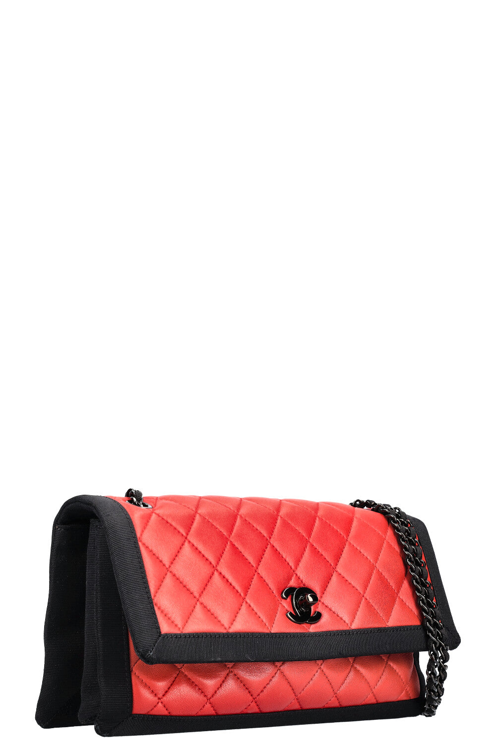 CHANEL Sac à rabat unique Rouge Noir