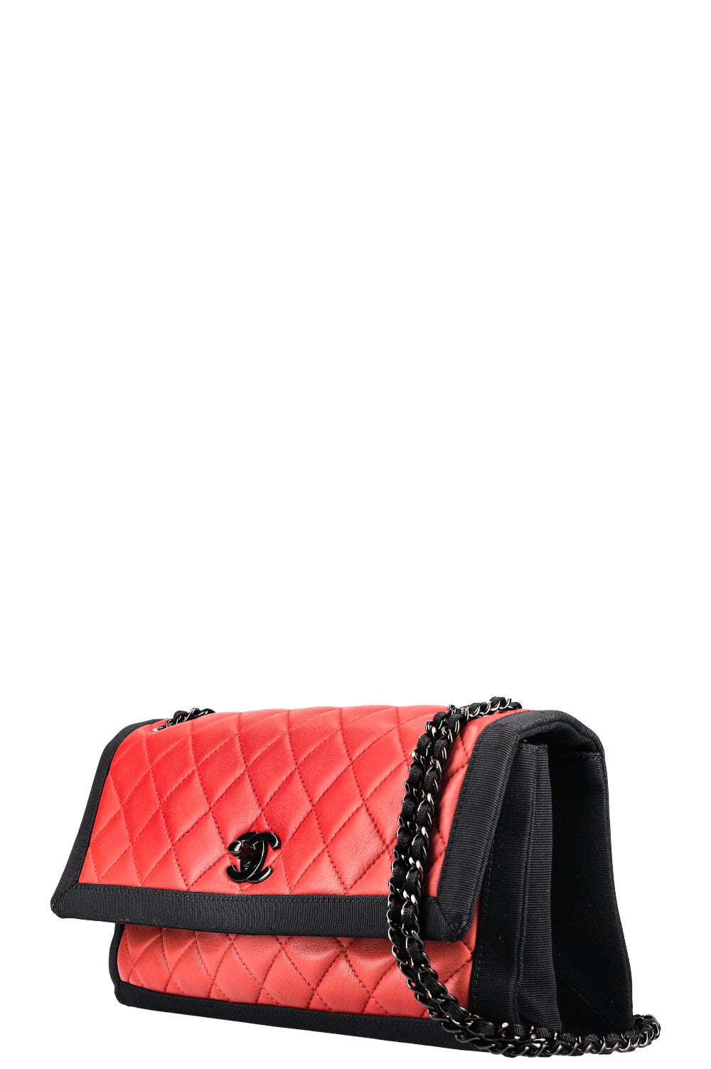 CHANEL Sac à rabat unique Rouge Noir