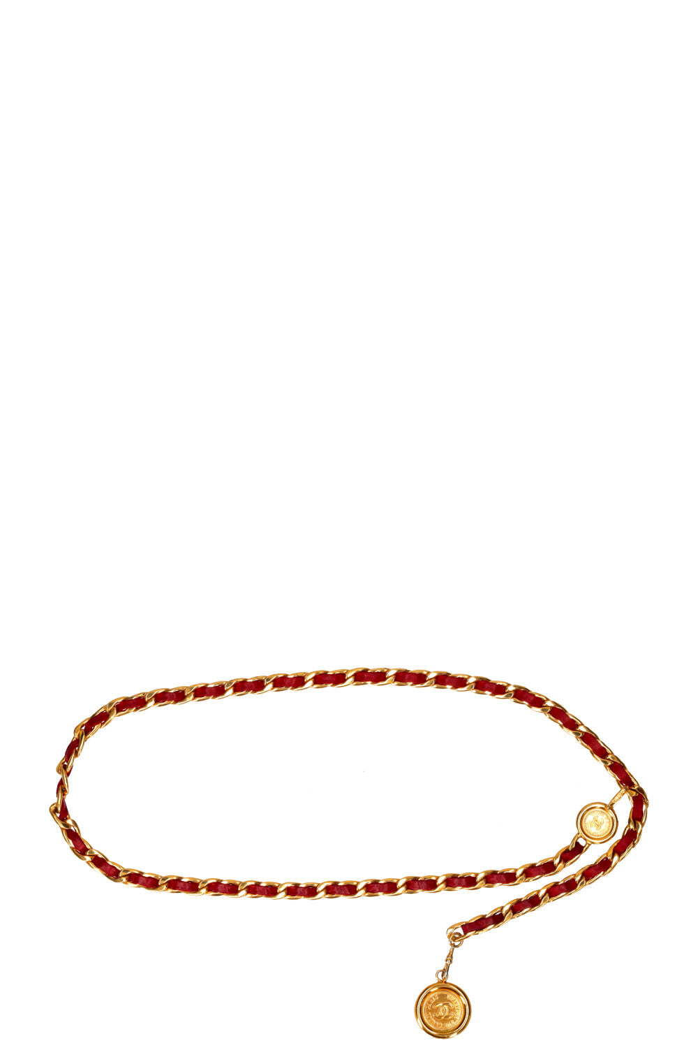 CHANEL Ceinture chaîne avec médaillon rouge