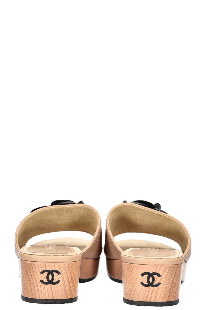 CHANEL Camelia Wood Flats Beige