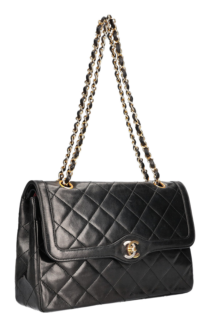 CHANEL Vintage Paris Sac à Rabat CC Bicolore Noir