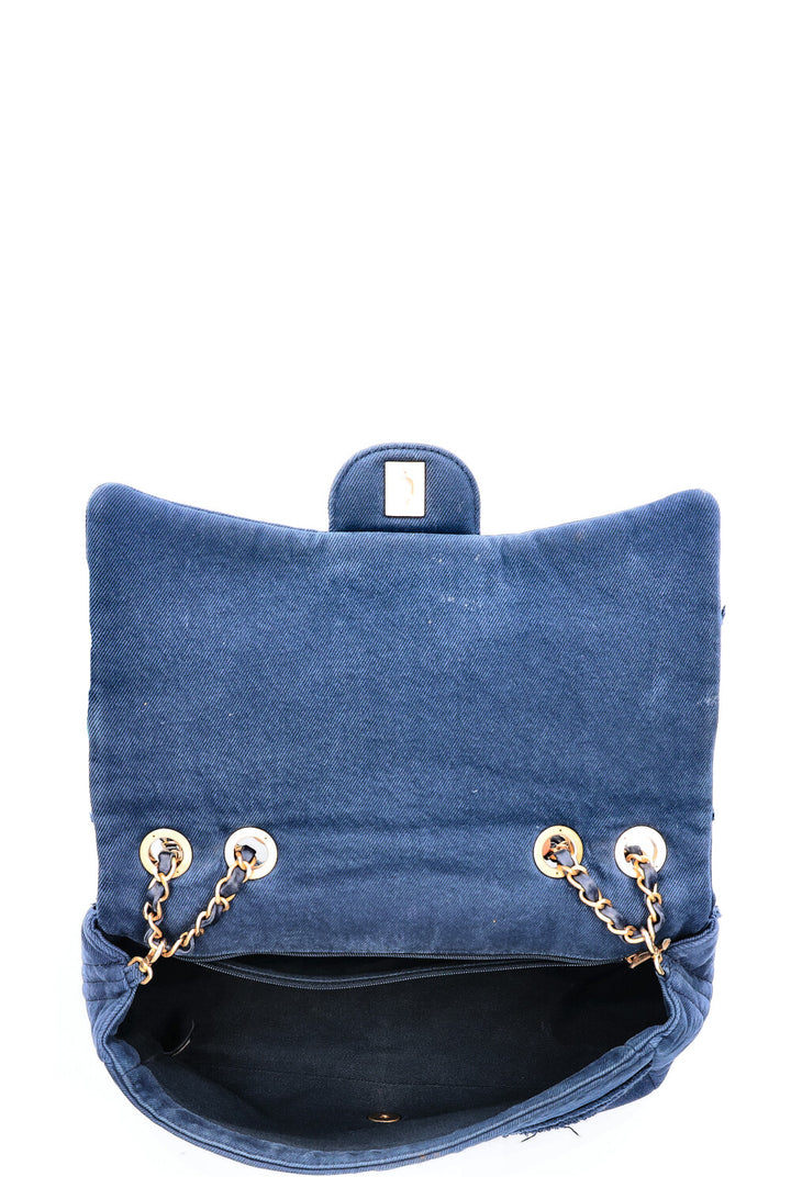 CHANEL Single Flap Bag Denim Blue