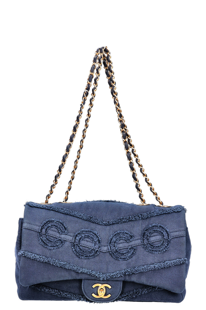 CHANEL Single Flap Bag Denim Blue