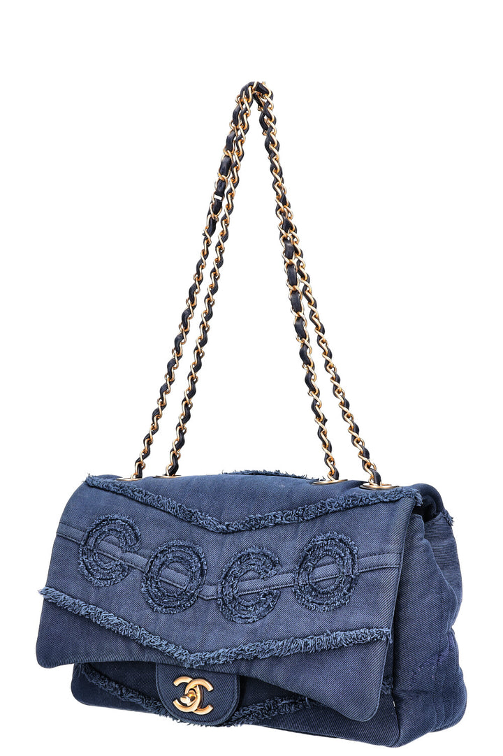 CHANEL Single Flap Bag Denim Blue