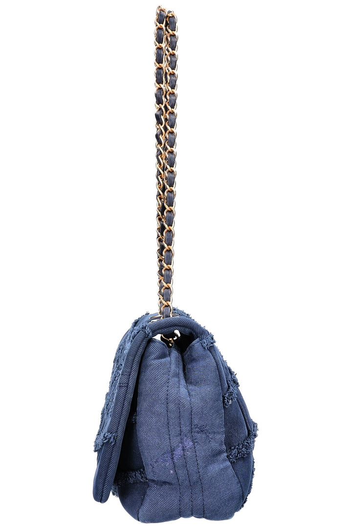 CHANEL Single Flap Bag Denim Blue
