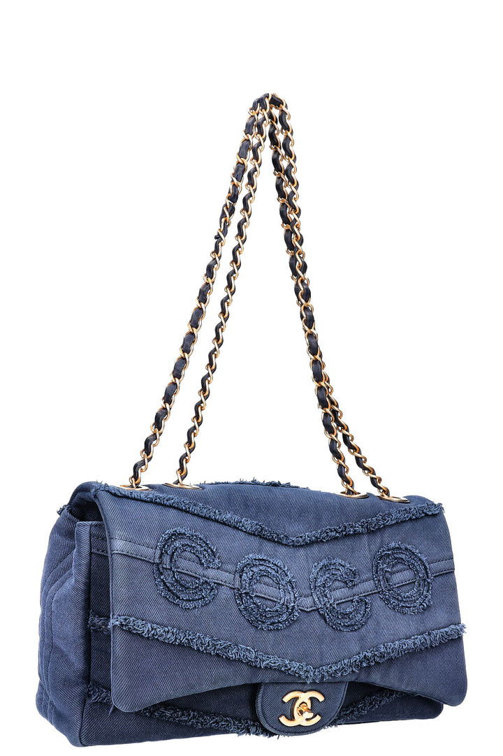 CHANEL Single Flap Bag Denim Blue