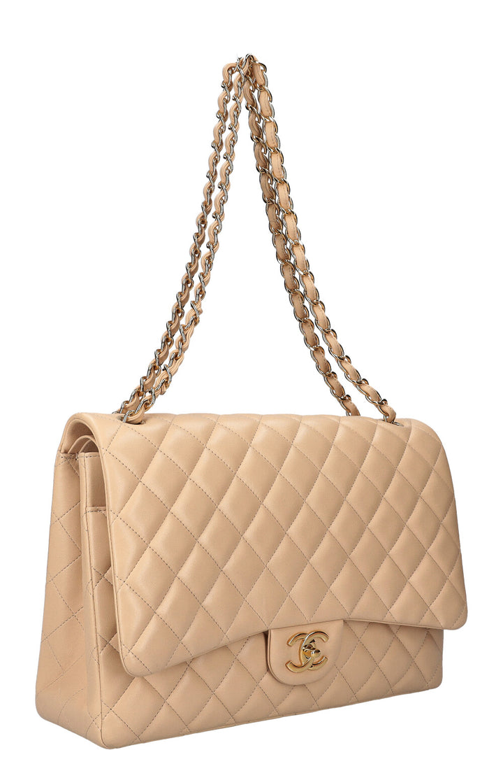 CHANEL Maxi Double Flap Bag Beige