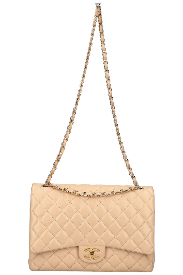CHANEL Maxi Double Flap Bag Beige