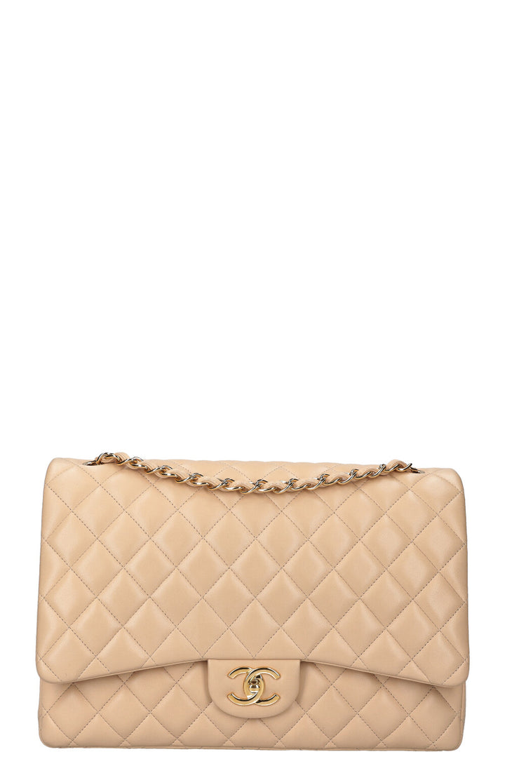 CHANEL Maxi Double Flap Bag Beige