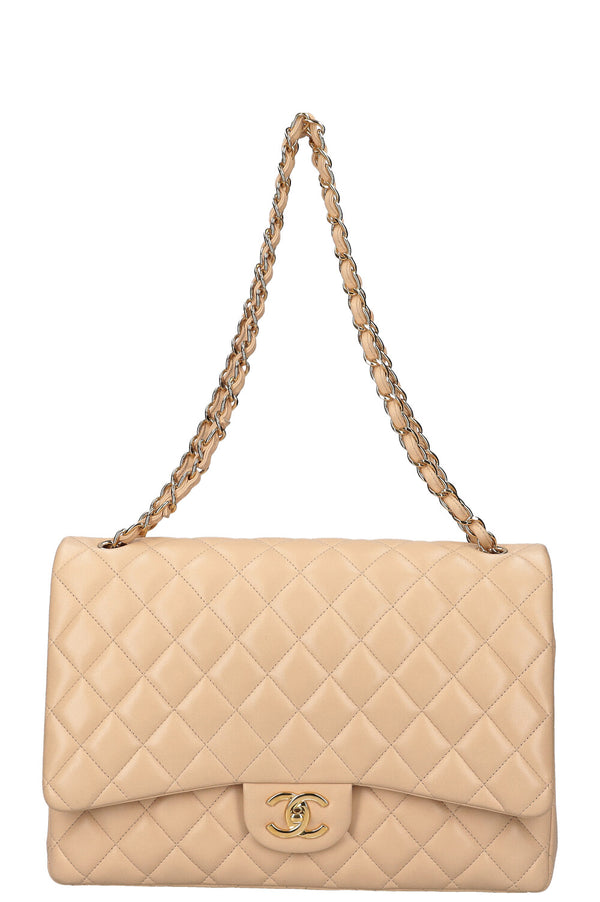 CHANEL Maxi Double Flap Bag Beige