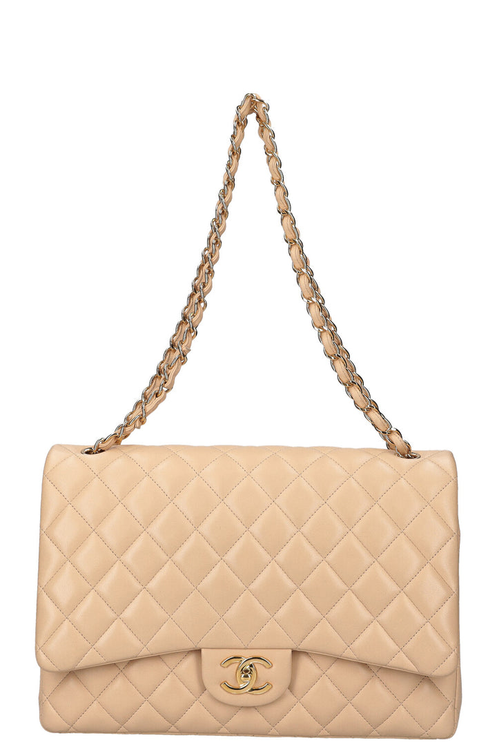 CHANEL Maxi Double Flap Bag Beige