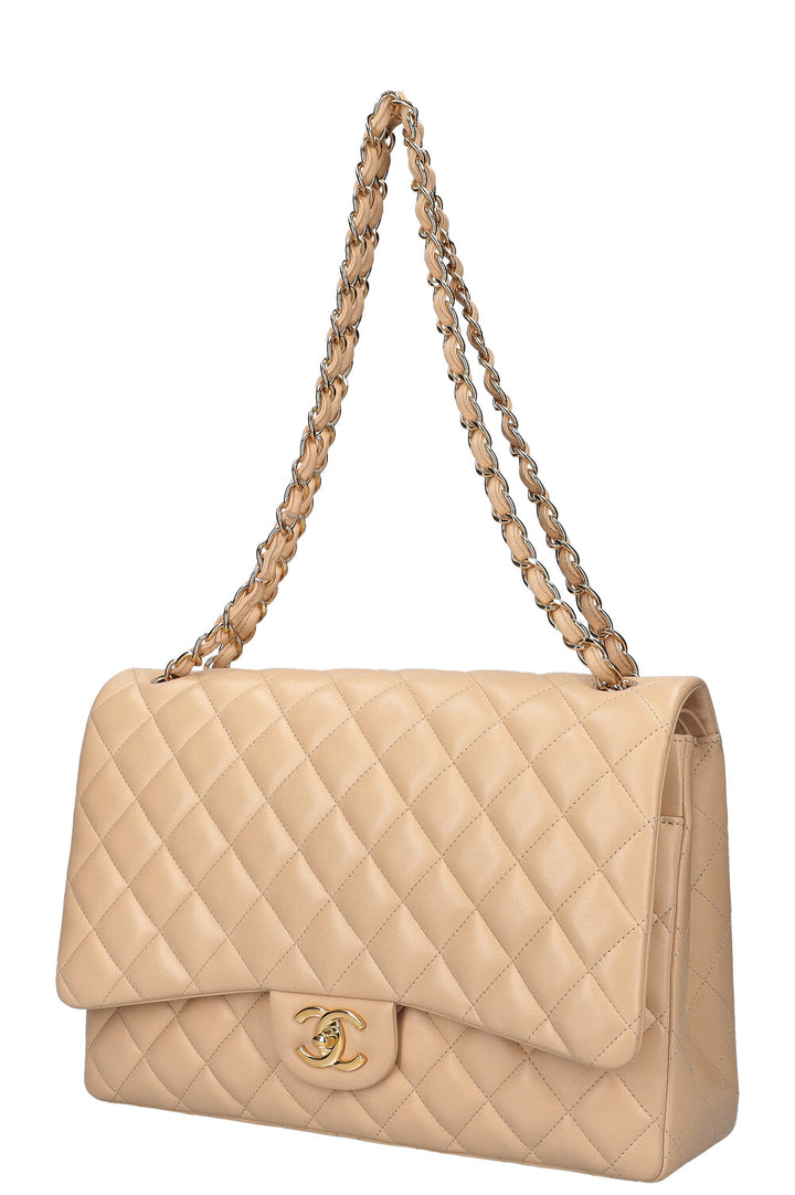 CHANEL Maxi Double Flap Bag Beige