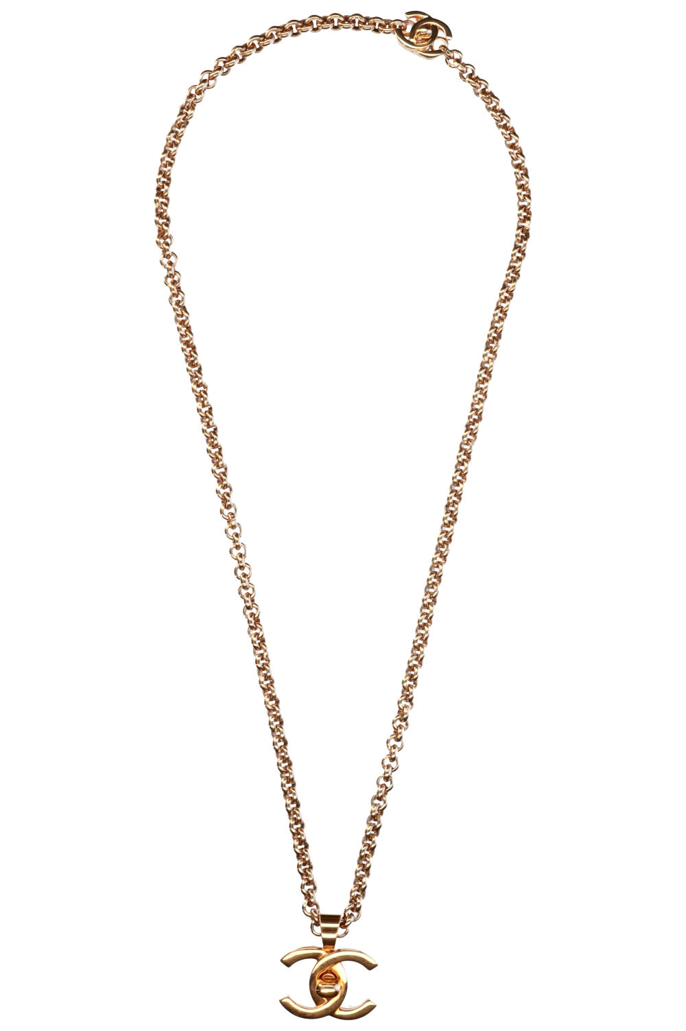 CHANEL CC Turnlock Necklace Gold 1996
