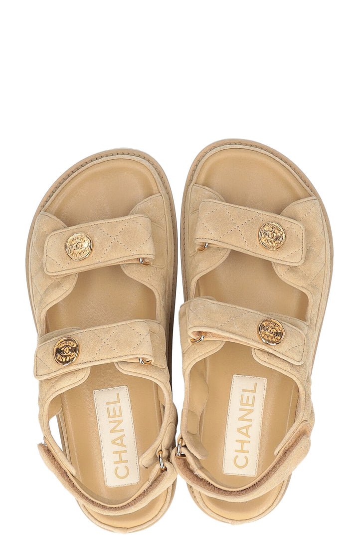 CHANEL Dad Sandals Suede Beige