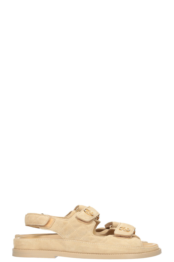 CHANEL Dad Sandals Suede Beige