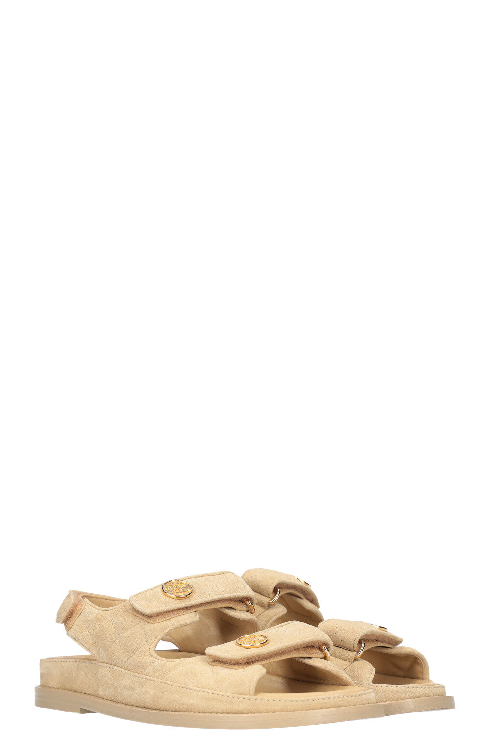 CHANEL Dad Sandals Suede Beige