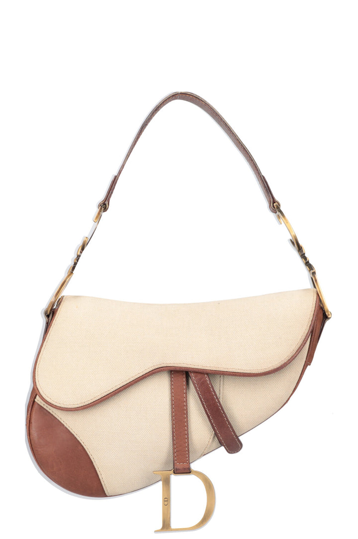 Christian Dior Vintage Saddle Bag Canvas Beige