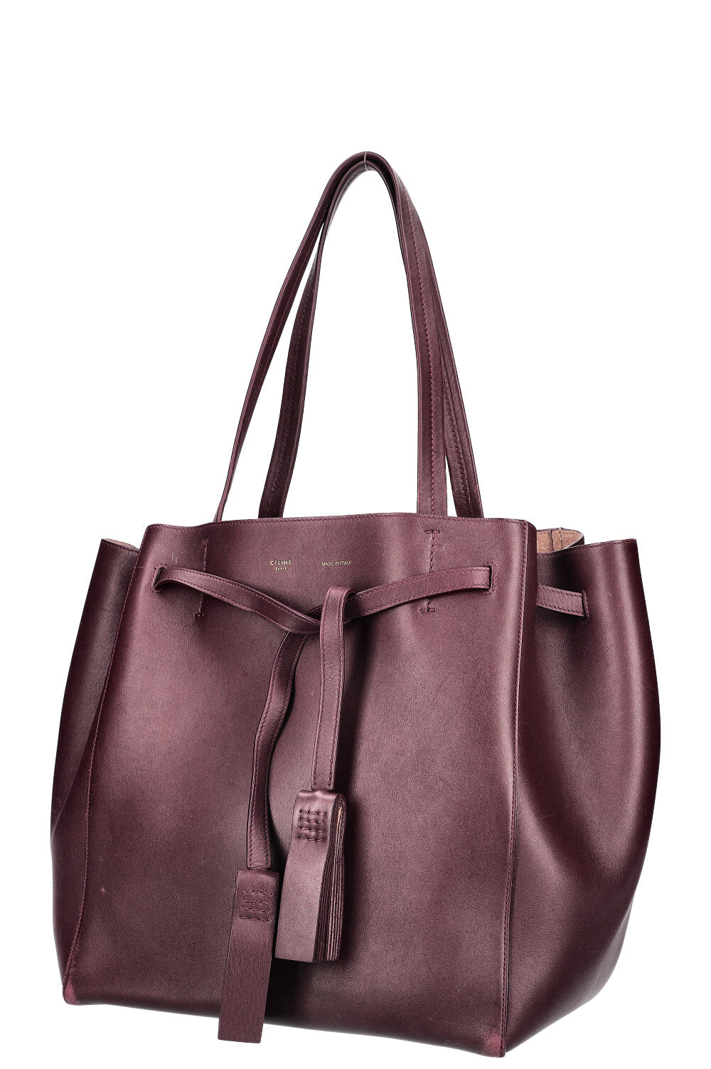 CÉLINE Cabas Phantom Small Tote with Tassel Bag Burgundy