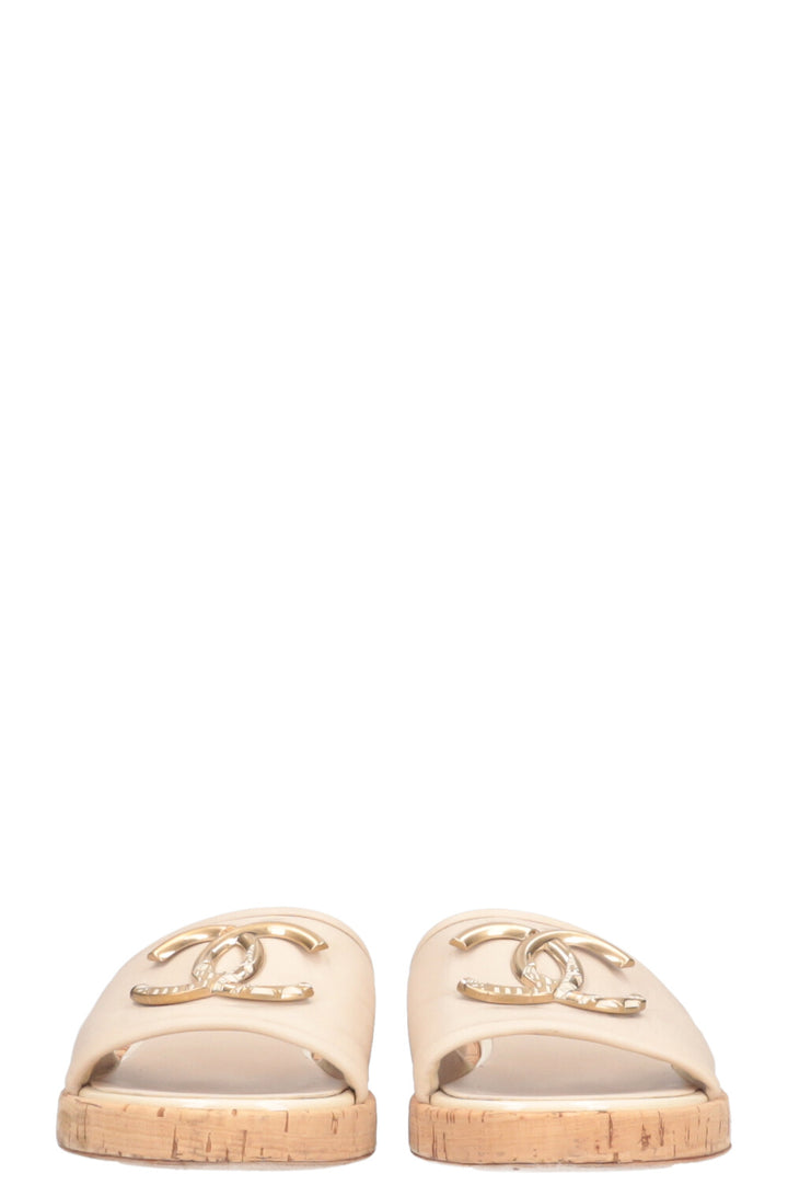 CHANEL Flats CC Gold Creme