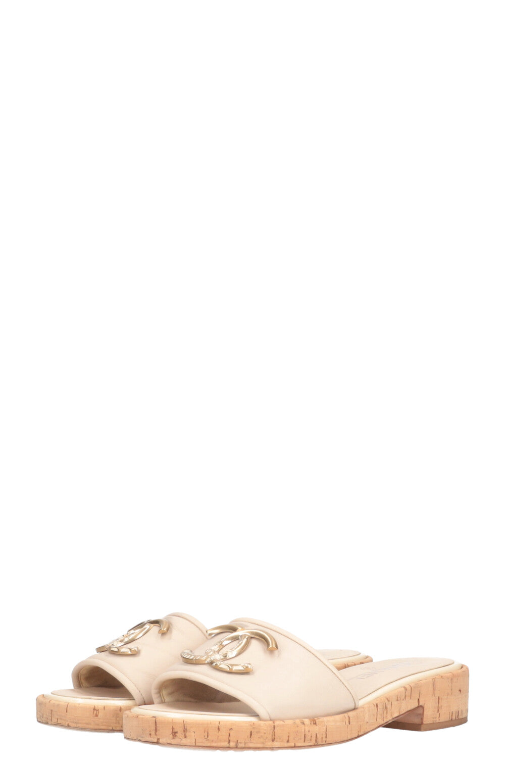 CHANEL Flats CC Gold Creme