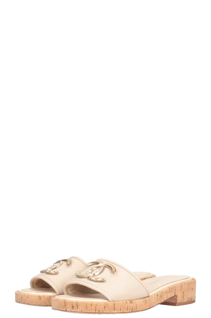CHANEL Flats CC Gold Creme