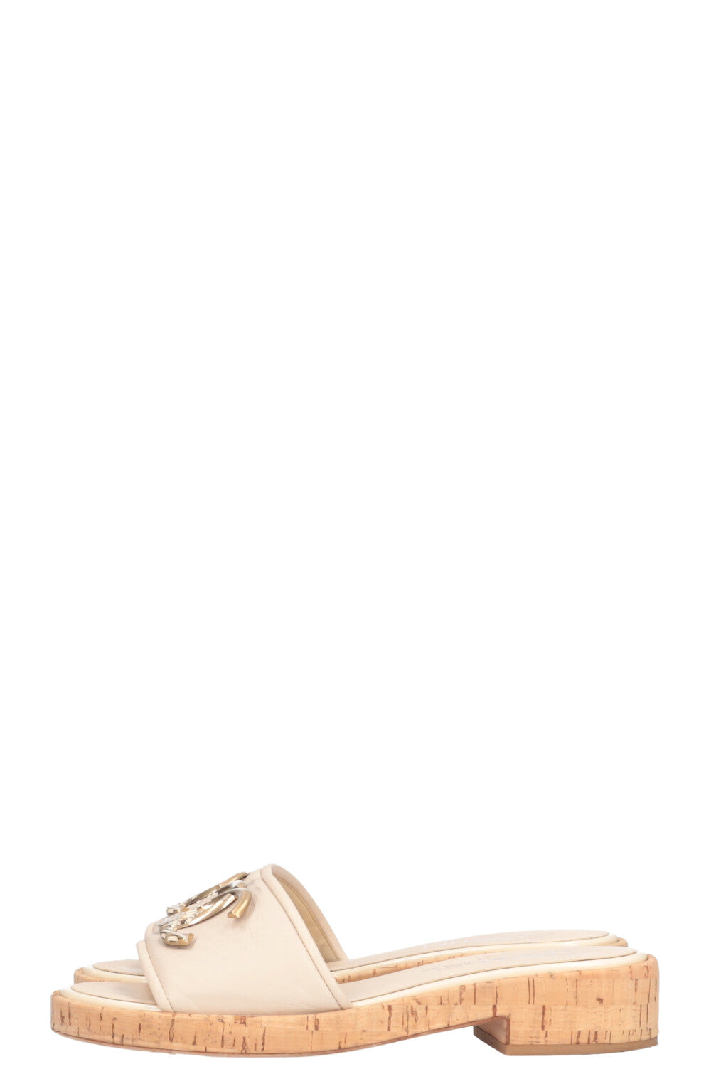 CHANEL Flats CC Gold Creme