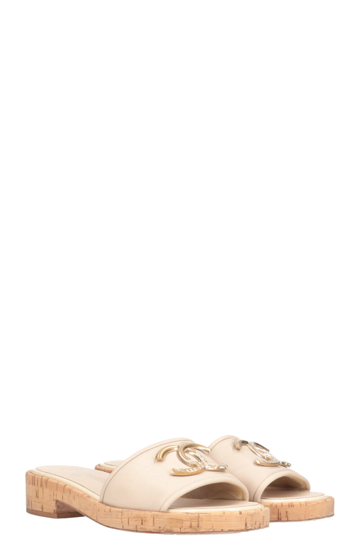 CHANEL Flats CC Gold Creme