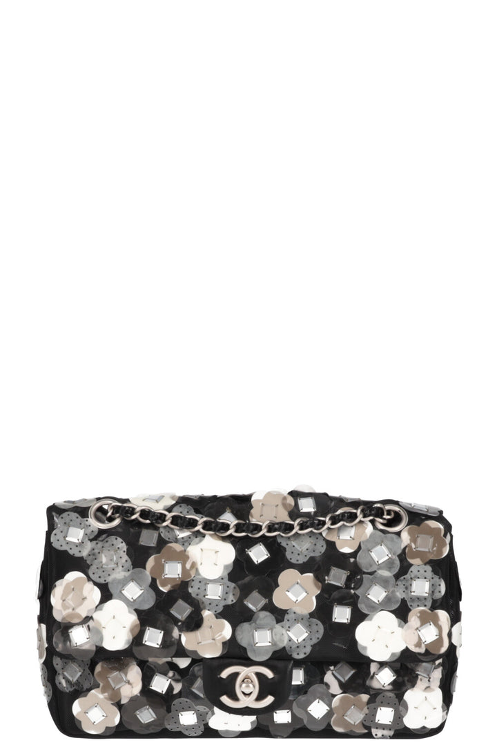 CHANEL Flap Bag Black Mesh with Flowers