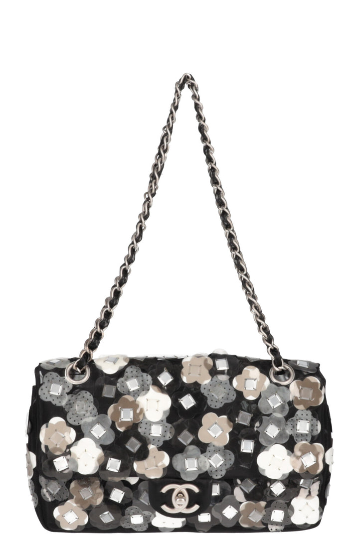 CHANEL Flap Bag Black Mesh with Flowers