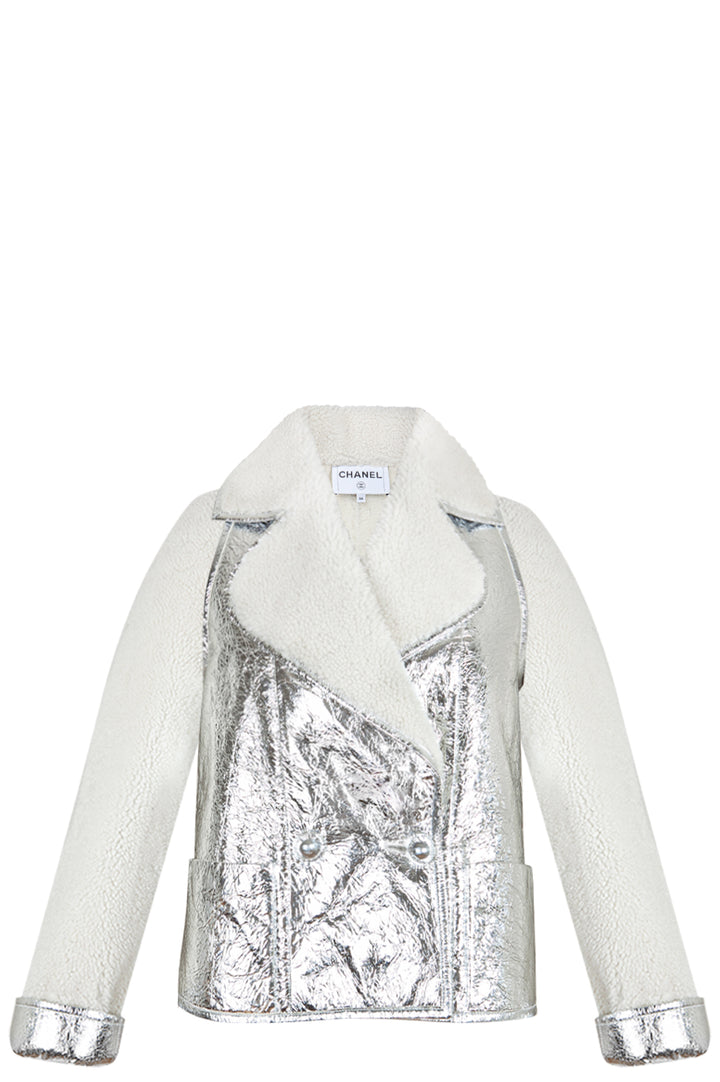 CHANEL Shearling Jacket with Metallic Leather Application