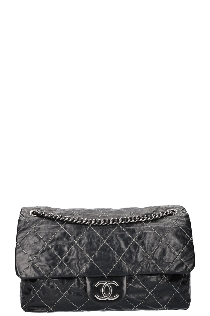 CHANEL Double Stitch Single Flap Bag Black