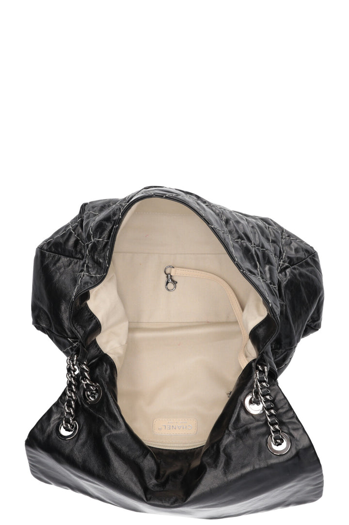 CHANEL Double Stitch Single Flap Bag Black