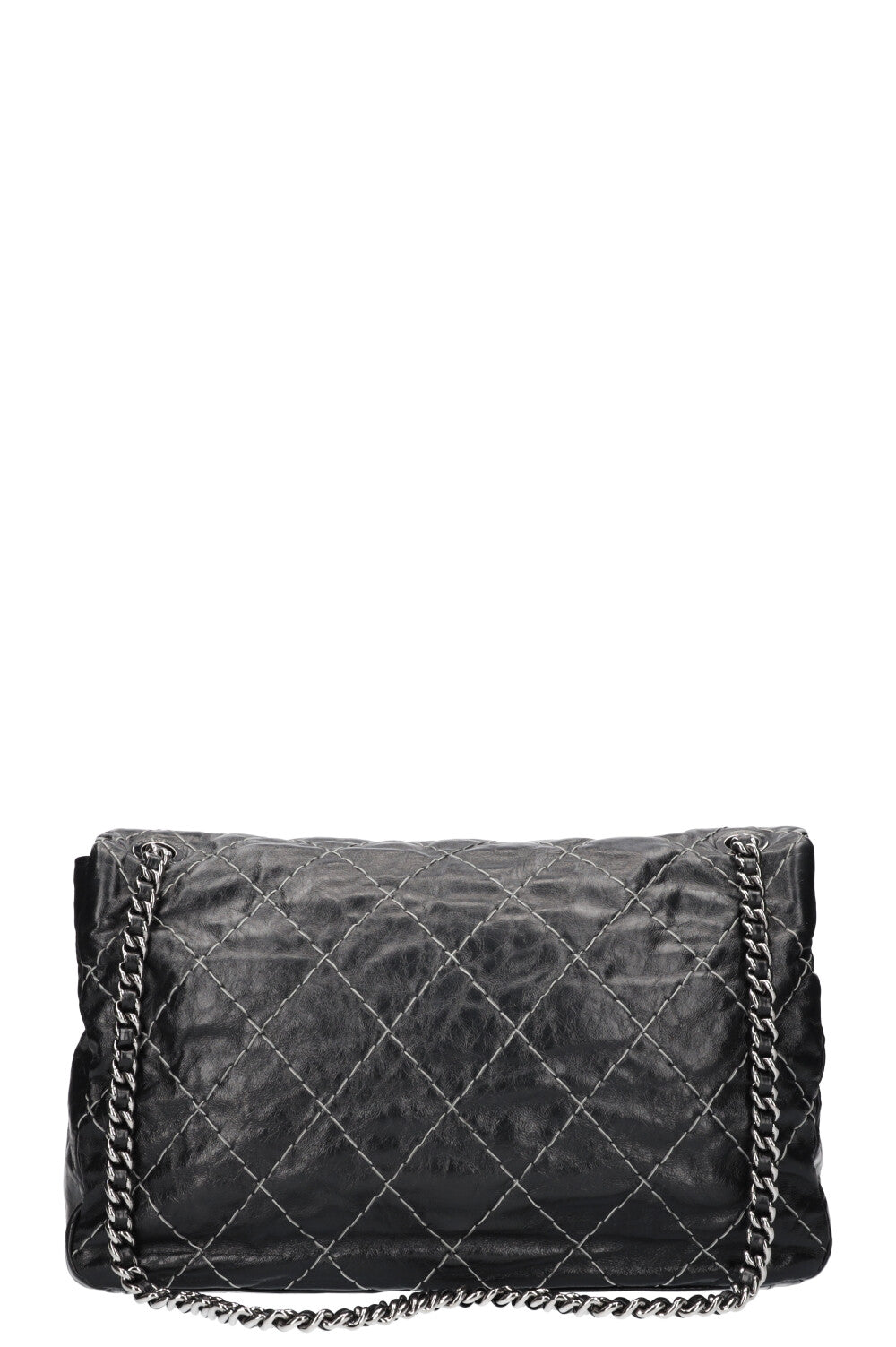 CHANEL Double Stitch Single Flap Bag Black