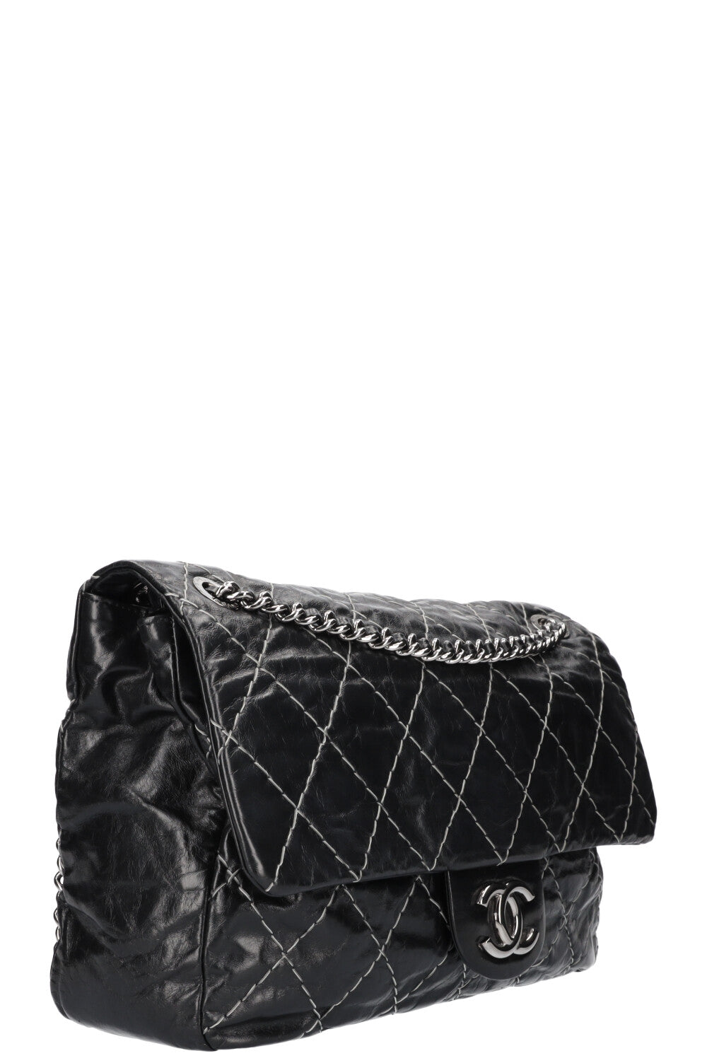 CHANEL Double Stitch Single Flap Bag Black