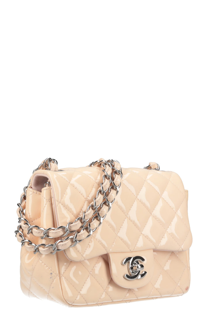 CHANEL Square Single Flap Patent Nude