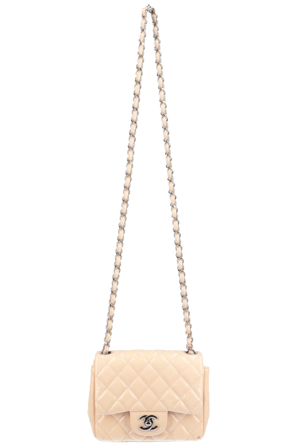 CHANEL Square Single Flap Patent Nude