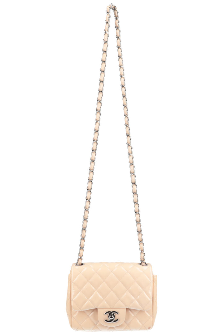 CHANEL Square Single Flap Patent Nude