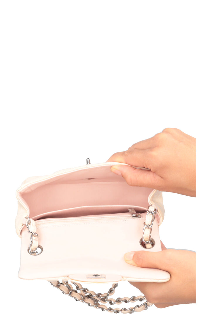 CHANEL Square Single Flap Patent Nude