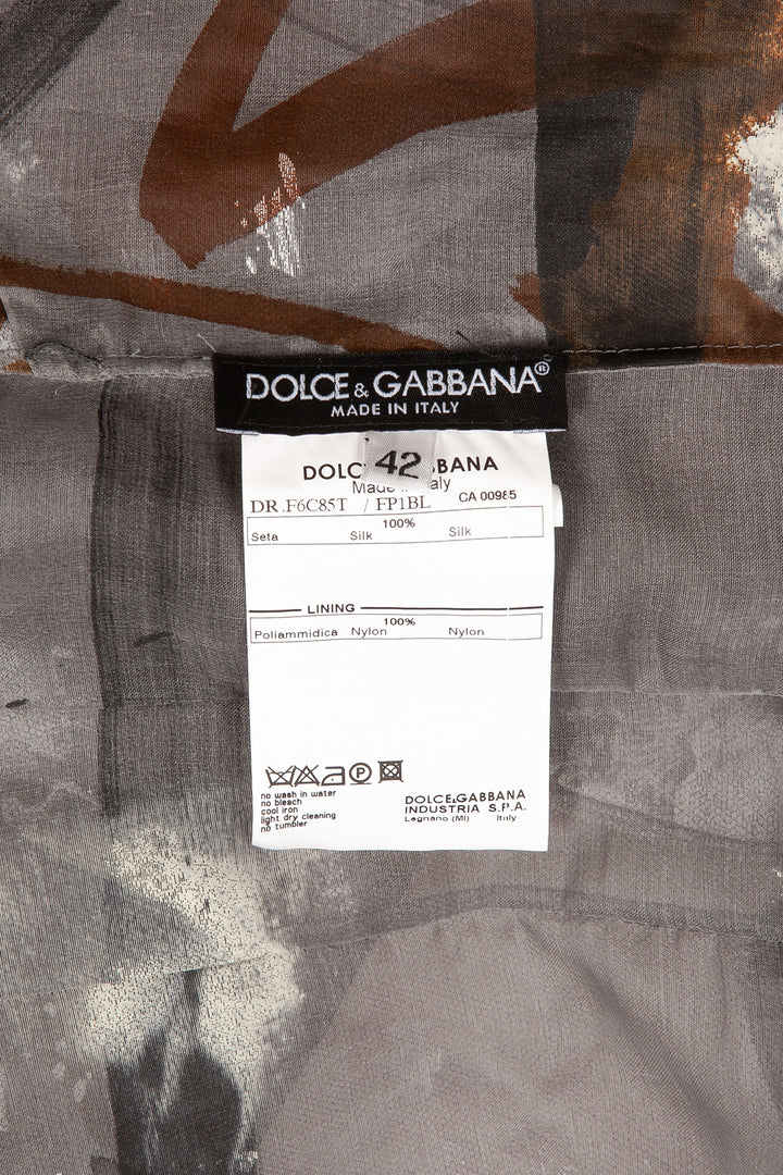 DOLCE&amp;GABBANA Robe Soie Peinte à la Main Gris