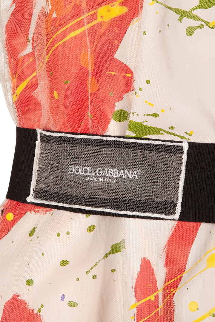 DOLCE&GABBANA Dress Silk Hand Painted Creme