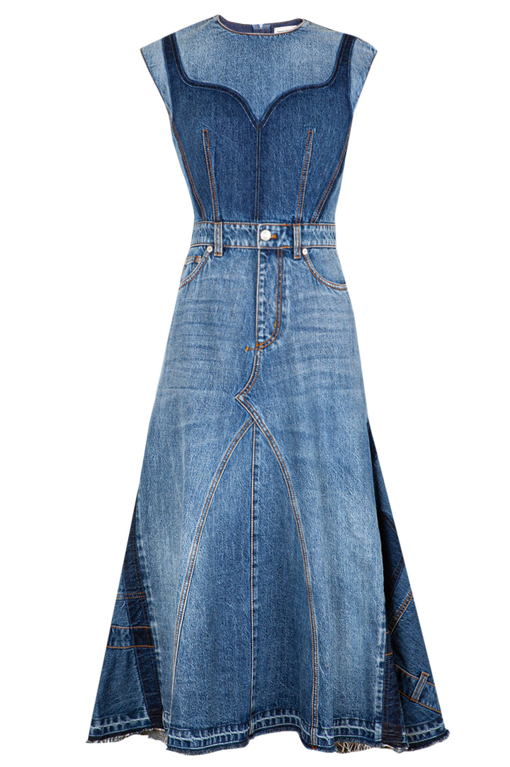 ALEXANDER MCQUEEN Patchwork Denim Dress