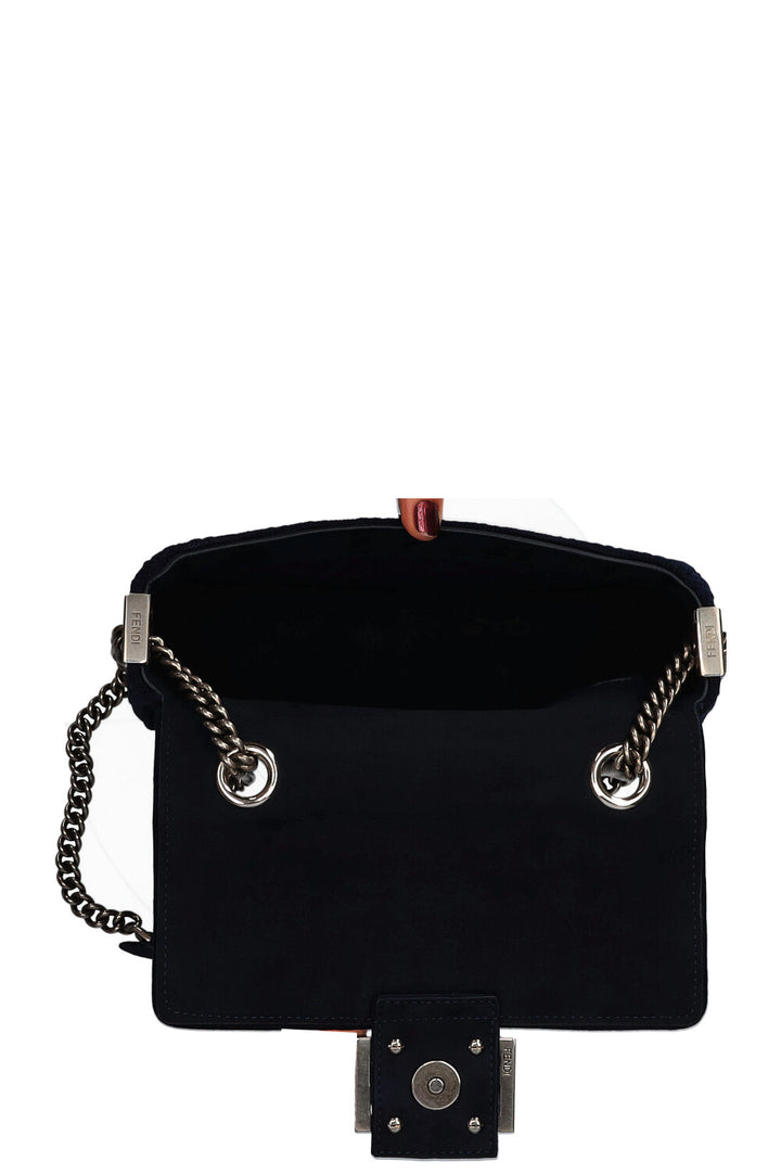 FENDI FF Baguette Chain Shoulder Bag Canvas Navy