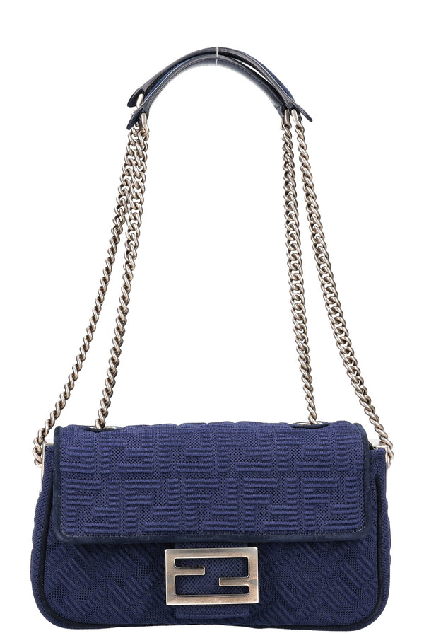 Fendi FF Baguette Chain Shoulder Bag Canvas Navy