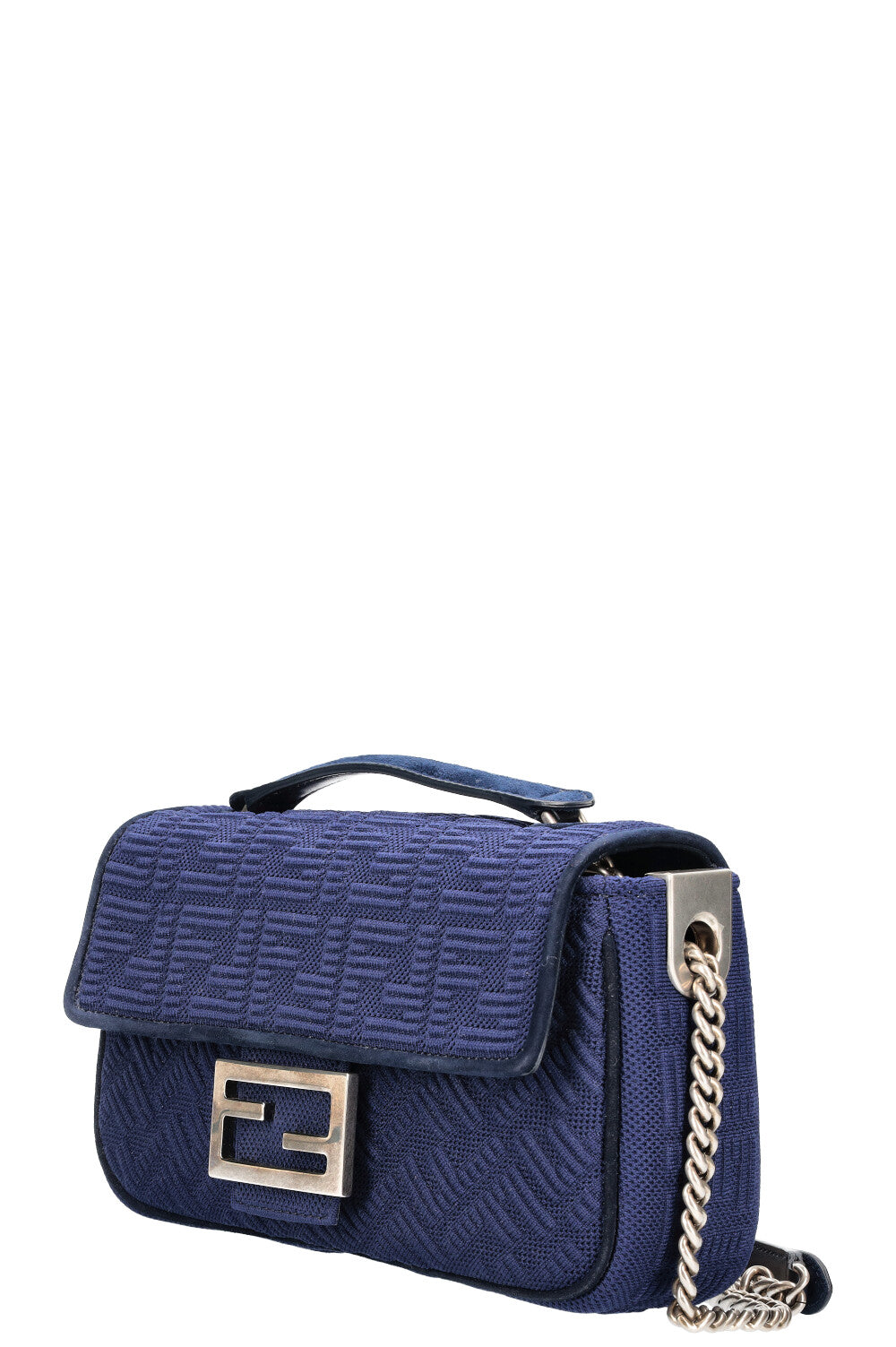 FENDI FF Baguette Chain Shoulder Bag Canvas Navy REAWAKE