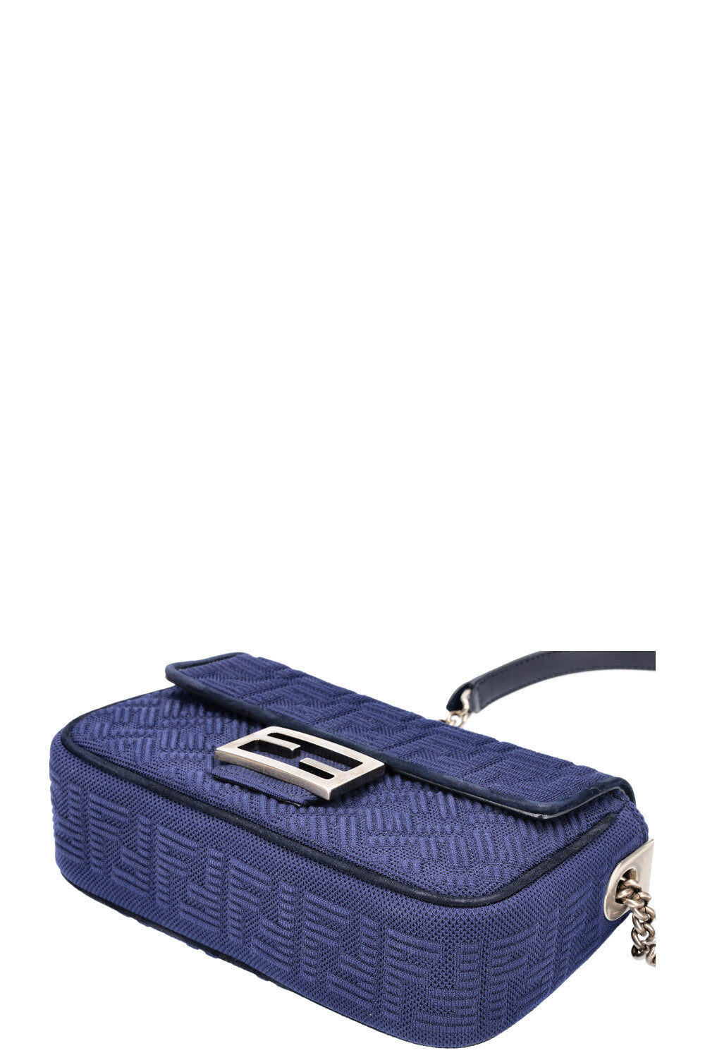 FENDI FF Baguette Chain Shoulder Bag Canvas Navy REAWAKE