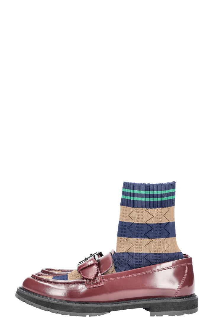 FENDI Sock Loafers Flats Stripes Brown