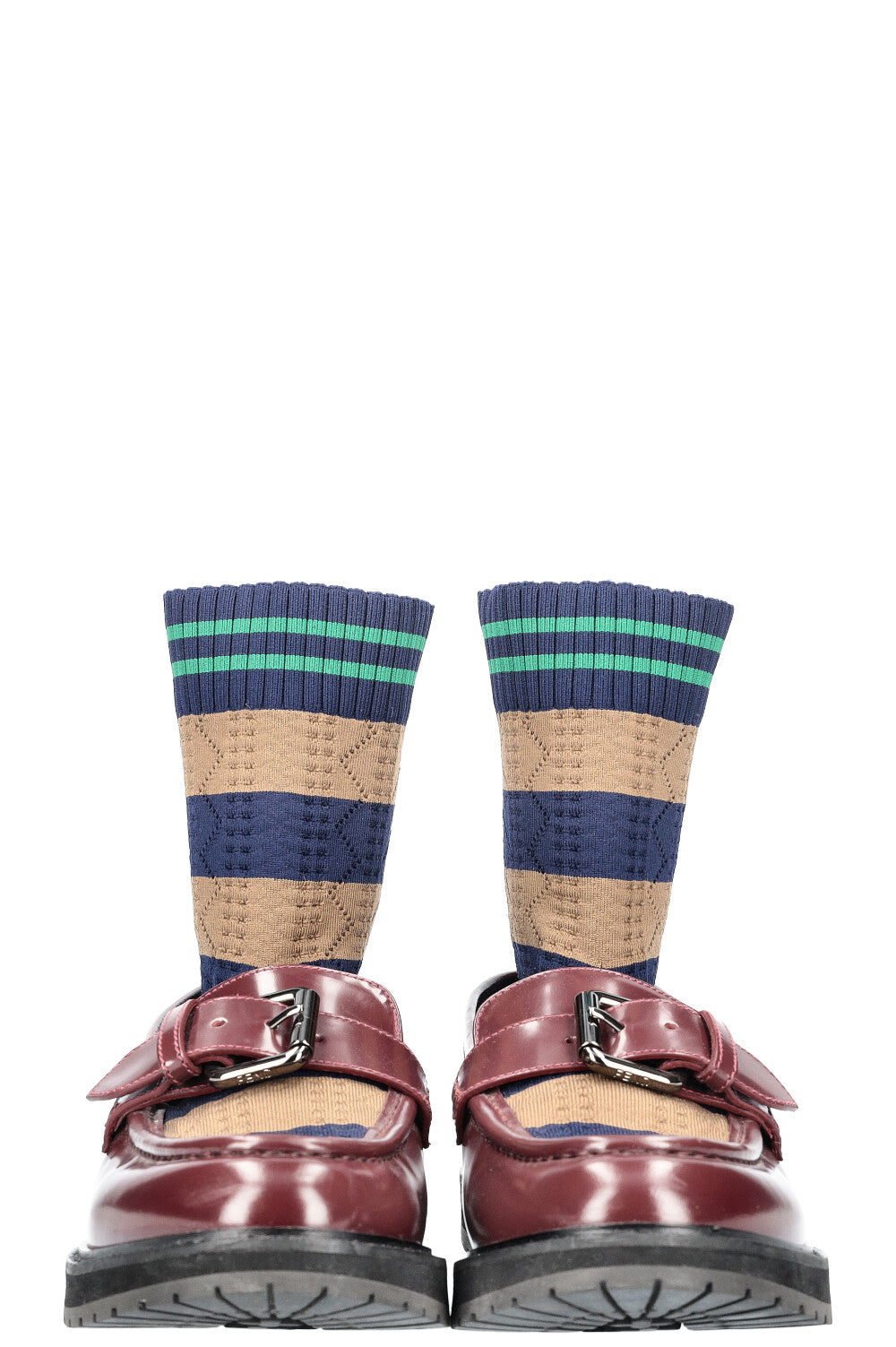 FENDI Chaussette Mocassins Appartements Rayures Marron