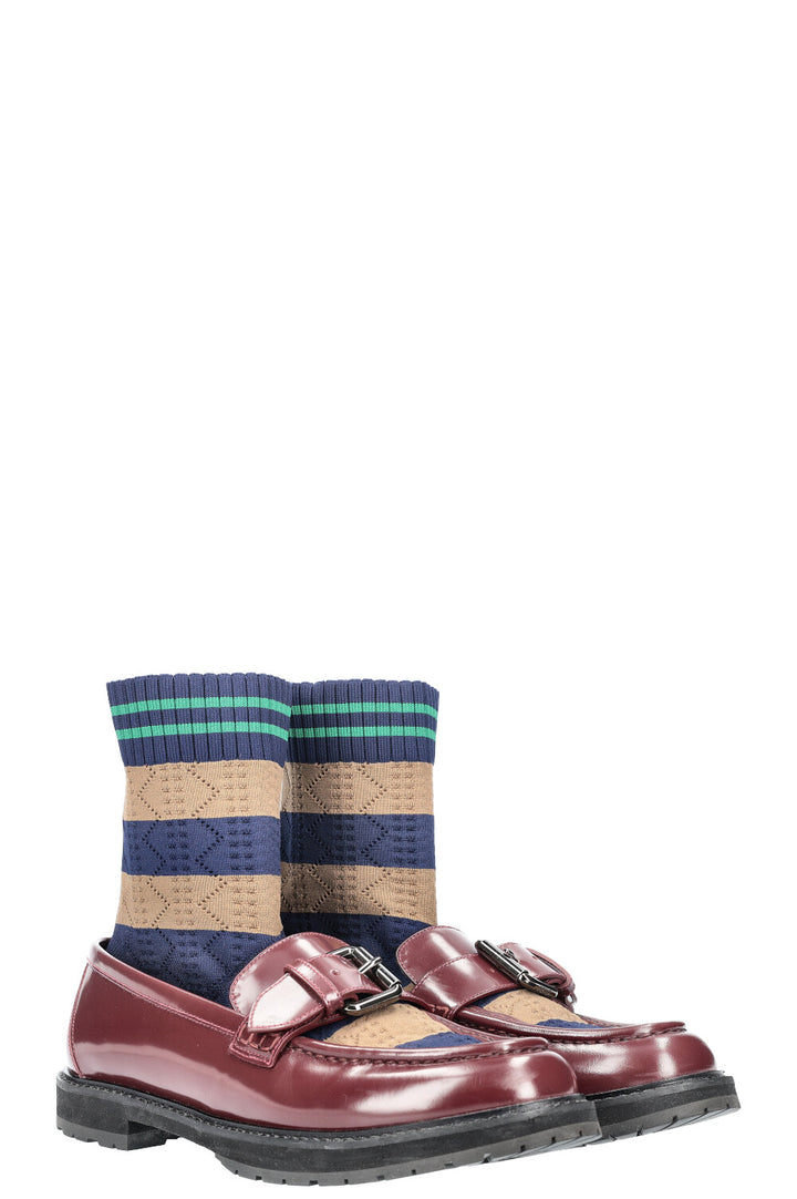 FENDI Sock Loafers Flats Stripes Brown