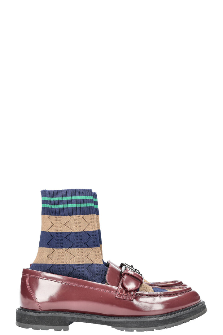FENDI Sock Loafers Flats Stripes Brown