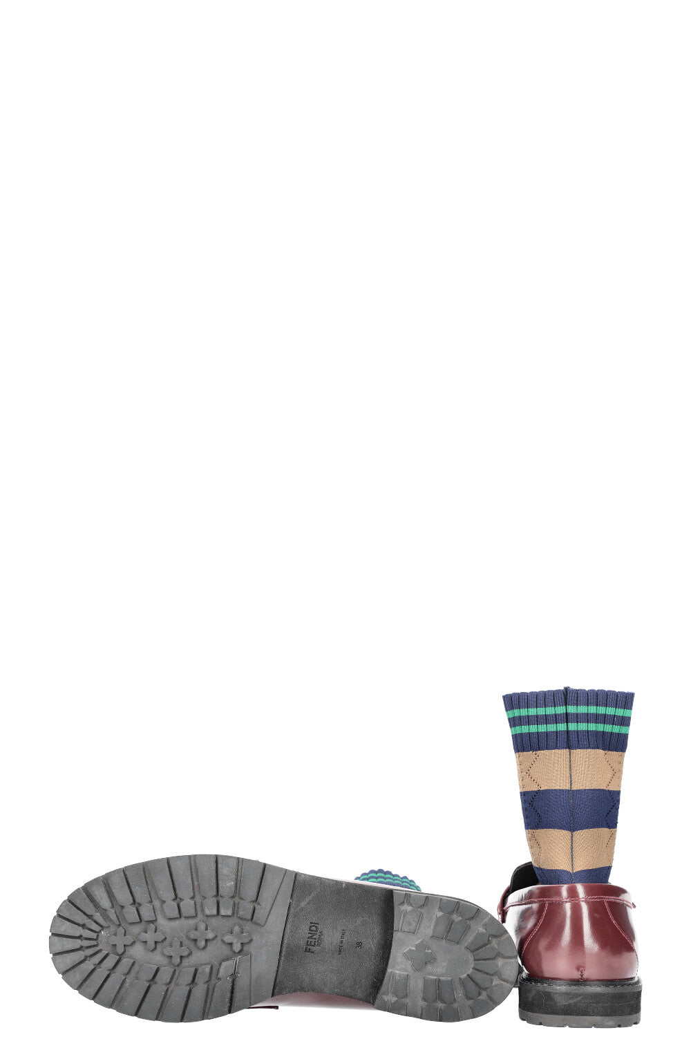 FENDI Sock Loafers Flats Stripes Brown